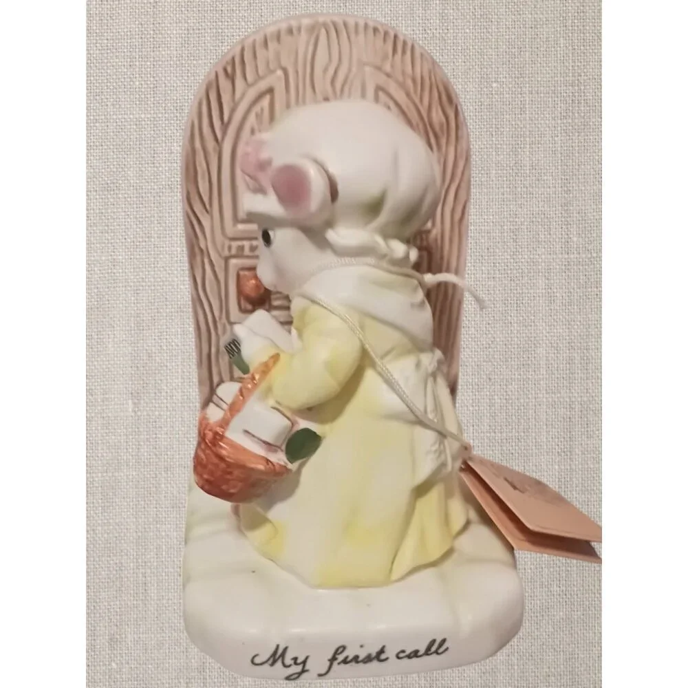 Avon Precious Moments "My First Call" Ceramic Figurine Mouse With Bask